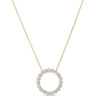 Classic Open Circle Diamond Pendant Necklace, 1 &frac12; Carat Total Weight, 14K Yellow Gold