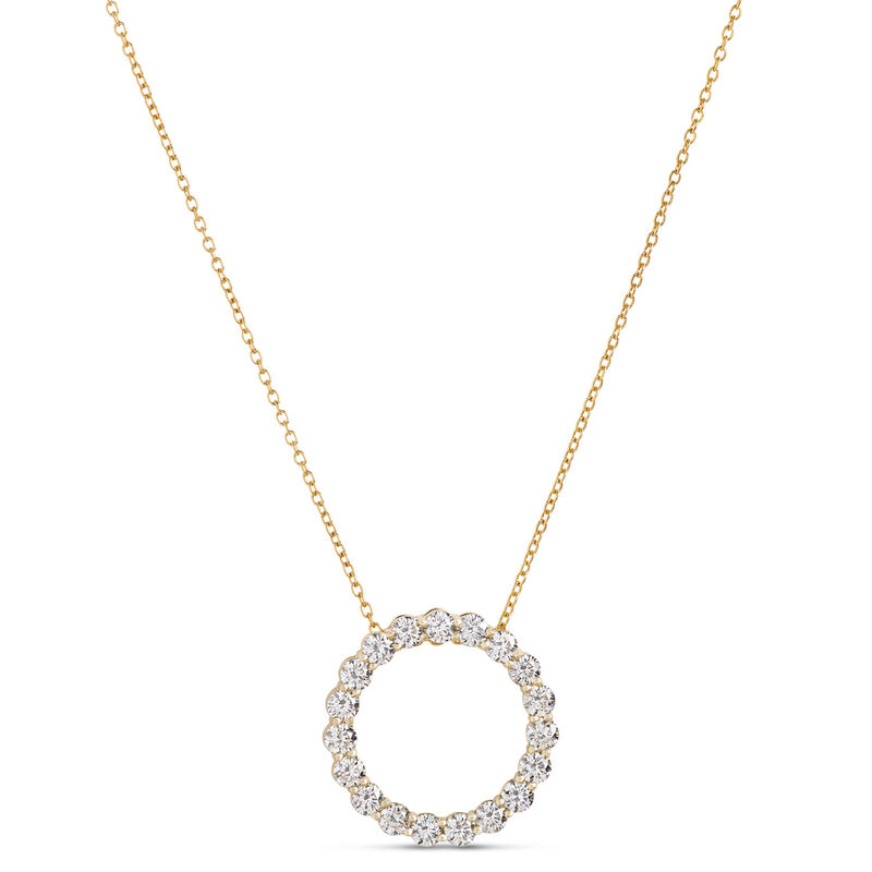 Classic Open Circle Diamond Pendant Necklace, 1 &frac12; Carat Total Weight, 14K Yellow Gold image number 0