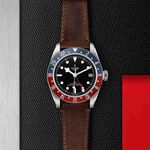 TUDOR Black Bay GMT Watch Steel Case Black Dial Brown Leather Strap, 41mm