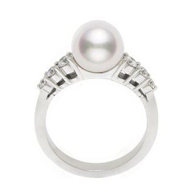Mikimoto Akoya Cultured Pearl & Diamond Ring, 8mm, 18K