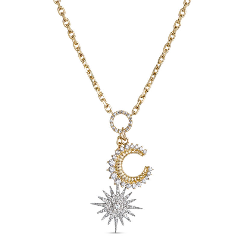 Moon and Star Diamond Charm Necklace, 14K Yellow Gold image number 0