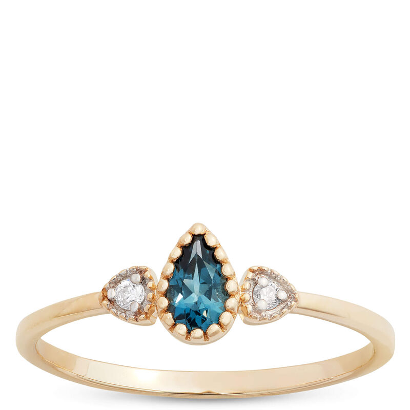 Pear Shaped Blue Topaz and Diamond Ring, 14K Yellow Gold image number 0