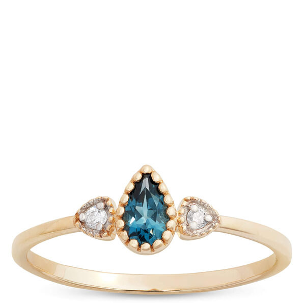 Pear Shaped Blue Topaz and Diamond Ring, 14K Yellow Gold