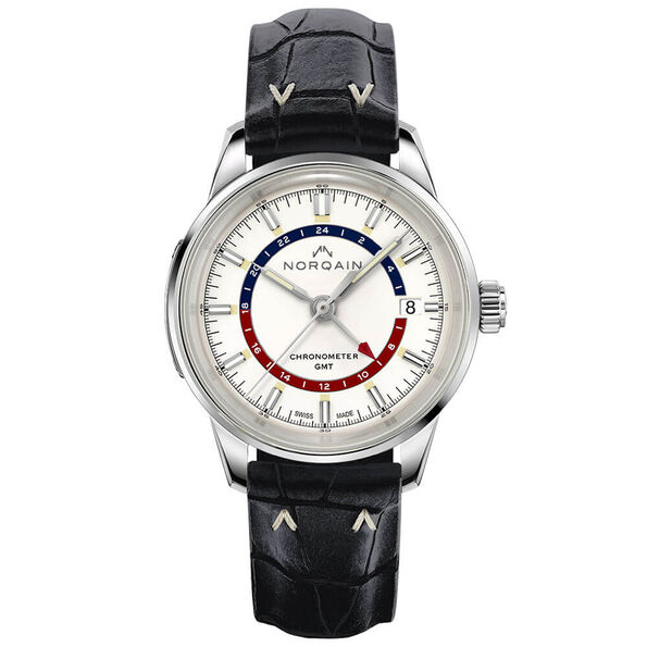 Norqain Freedom 60 GMT Opaline Black Croco-Style Rubber Watch, 40mm