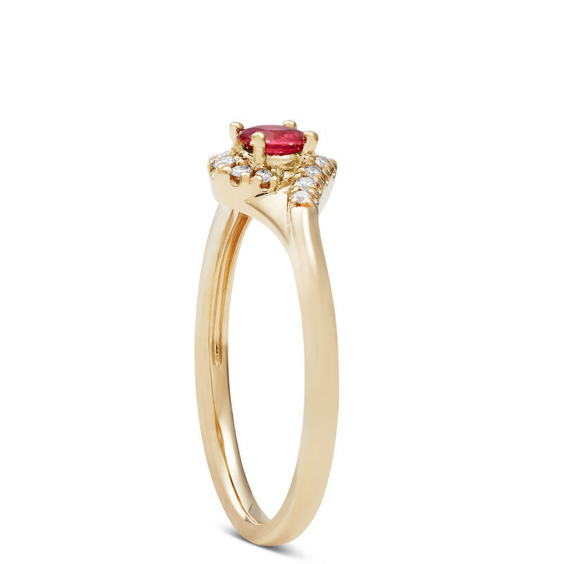 Ruby & Diamond Halo Swirl Ring, 14K Yellow Gold image number 2