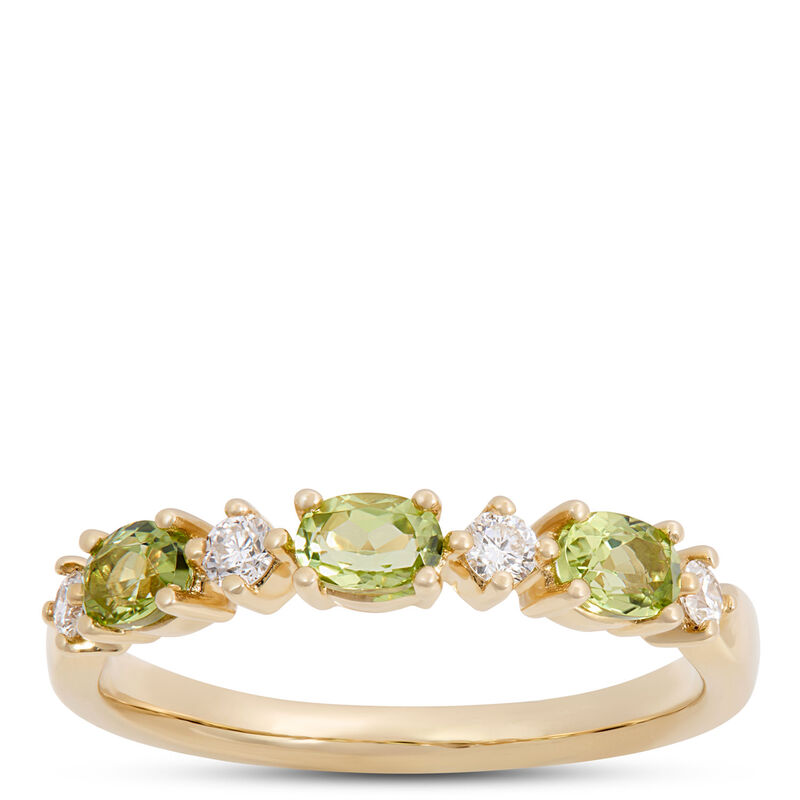 Oval Peridot and Round Diamond Ring, 14K Yellow Gold image number 0