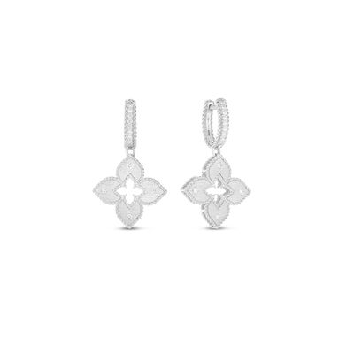 Roberto Coin 18K White Gold Petite Venetian Princess Diamond & Satin Finish Flower Drop Earrings