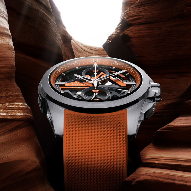 NORQAIN Independence Skeleton Orange Dial Watch, 42mm image number 3