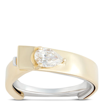 Pear Shaped Diamond Ring, &frac12; Carat Total Weight, 18K Yellow and White Gold