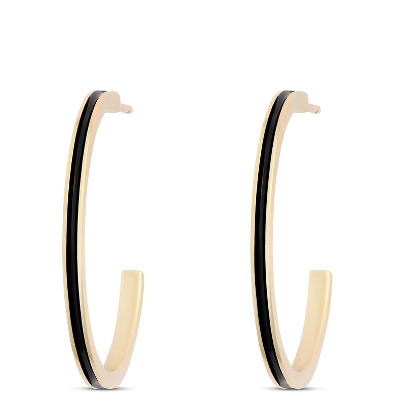 Toscano Black Enamel Hoop Earrings, 14k Yellow Gold image number 0