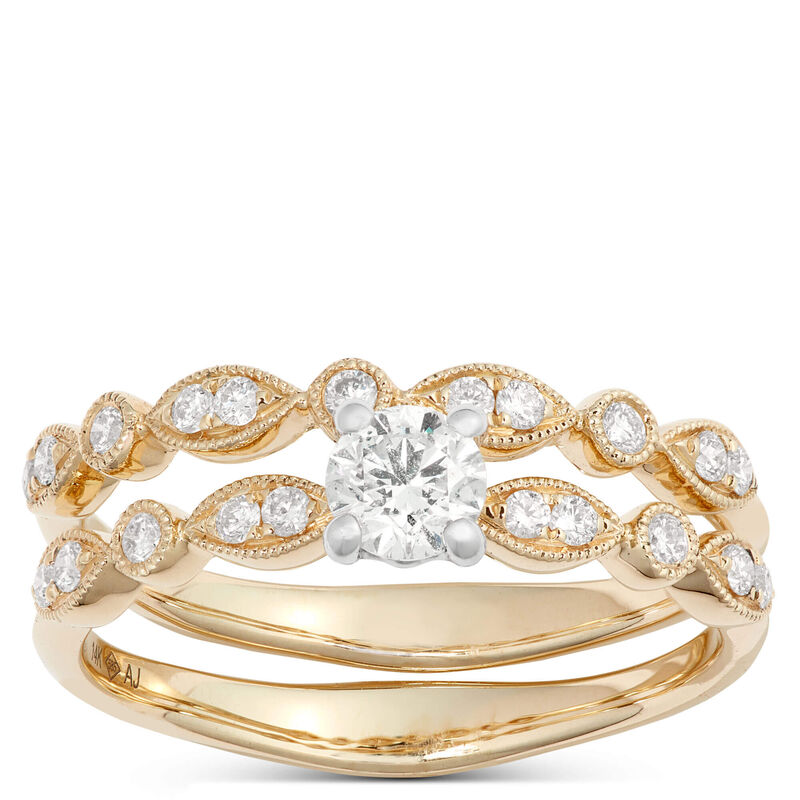 Round Cut Diamond Bridal Set, 14K Yellow Gold image number 0