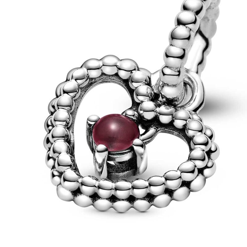 Pandora Dark Red Crystal Beaded Heart Dangle Charm image number 2