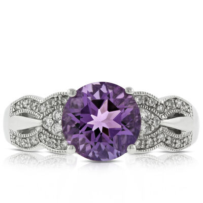 Amethyst, Diamond & Tourmaline Ring 14K