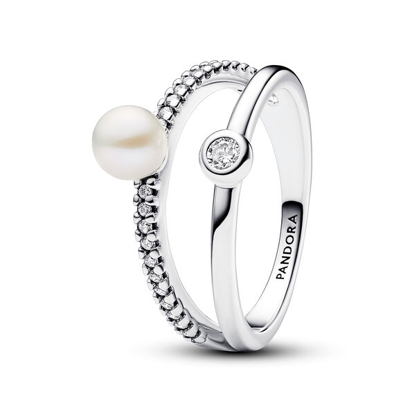 Pandora Treated Freshwater Cultured Pearl & Pav� Double Band Ring