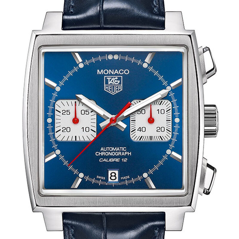 TAG Heuer Monaco Calibre 12 Automatic Mens Blue Alligator Watch image number 1