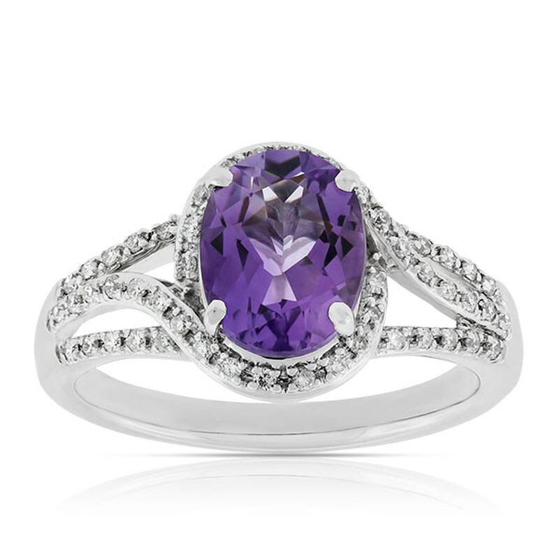 Oval Amethyst & White Sapphire Ring 14K image number 9