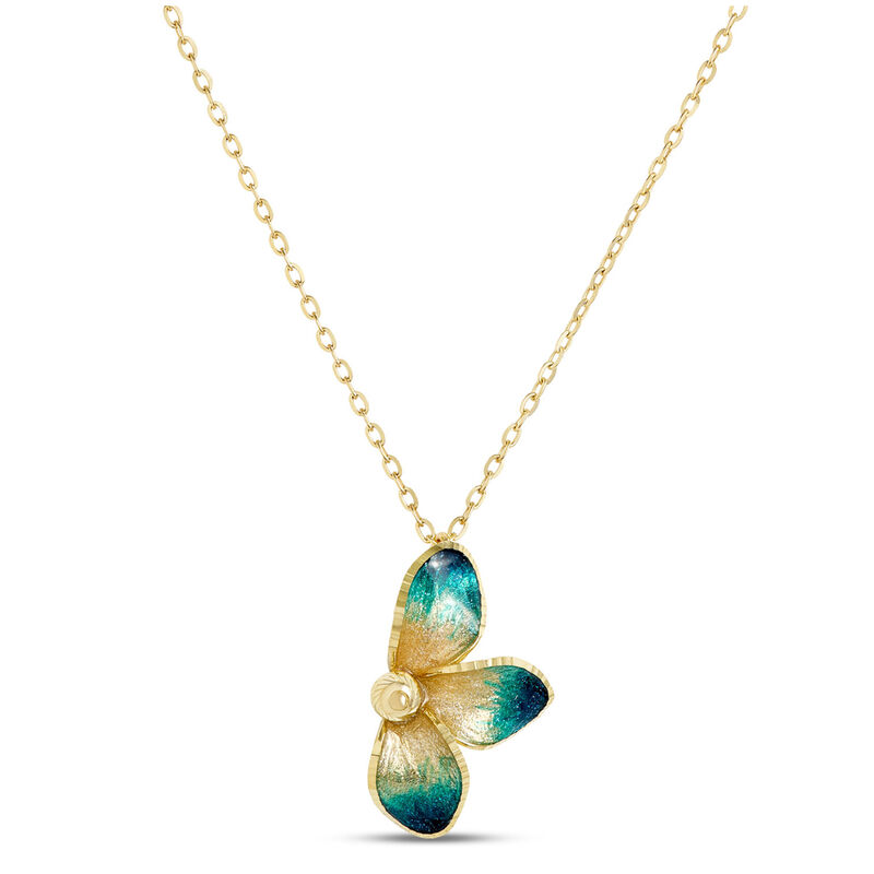 Toscano Three-Petal Floral Enamel Necklace, 14K Yellow Gold image number 0