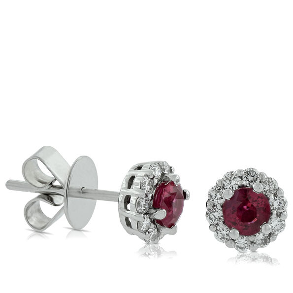 Halo Ruby & Diamond Earrings 14K