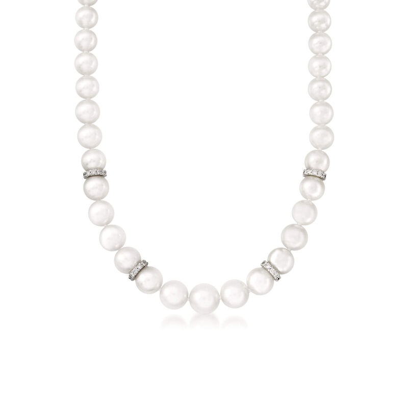 Mikimoto Akoya Cultured Pearl Strand with Diamond Rondelles 18", 18K image number 0