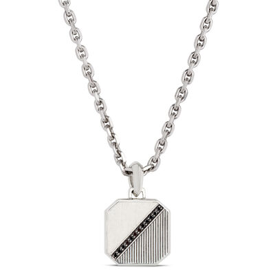Sterling Silver Dog Tag Necklace with Black Diamonds