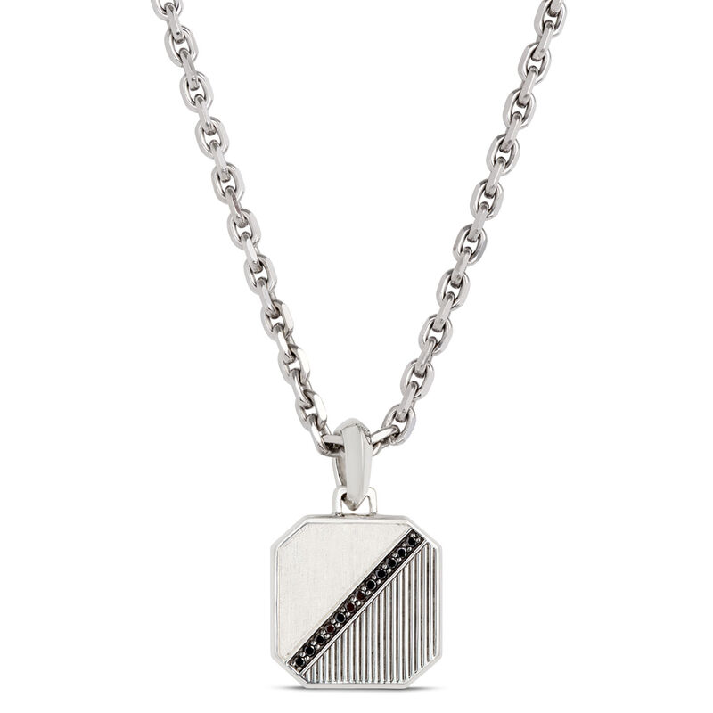 Sterling Silver Dog Tag Necklace with Black Diamonds image number 0