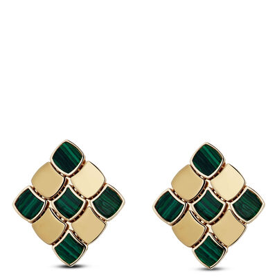 Toscano Flexy Checkerboard Malachite Earrings, 14K Yellow Gold