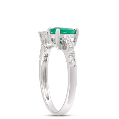Pear Shaped Emerald and Diamond Open Center Ring, 14K White Gold Size 7
