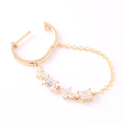Diamond Dangle Chain Hoops, 14K Yellow Gold