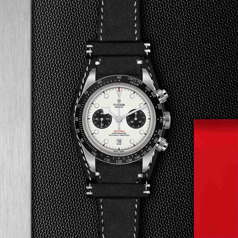 TUDOR Black Bay Chrono Watch Steel Case Opaline Dial Leather Strap, 41mm image number 3
