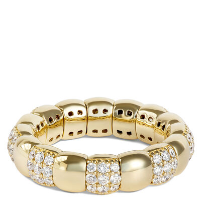 Diamond and Beaded Gold Stretch Ring, 14K Yellow Gold