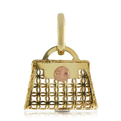 Toscano Purse Charm with Rose Button, 14K Mixed Metals