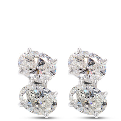 Oval Diamond Stud Earrings, 9/10 Total Carat Weight, 18K White Gold