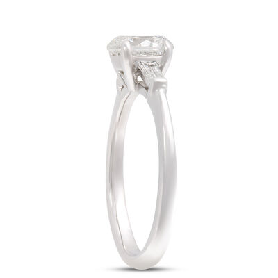 Oval and Baguette Diamond Engagement Ring, 1 Carat Total Weight, 14K White Gold