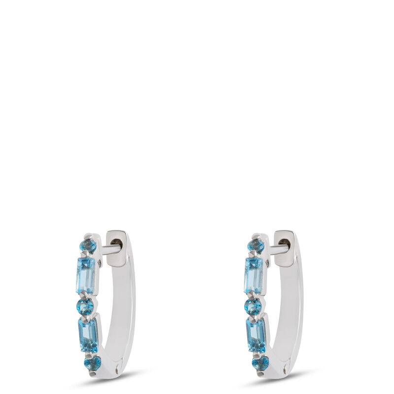Blue Topaz Huggie Hoop Earrings 14K image number 0