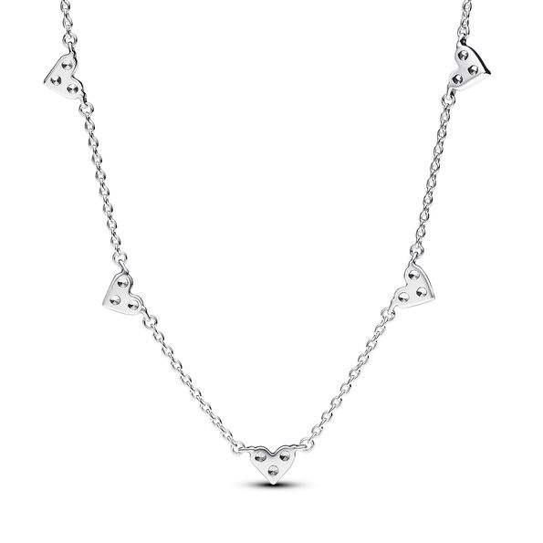 Pandora Triple Stone Heart Station Chain Necklace