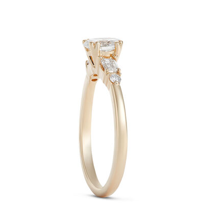 Oval, Emerald and Round Cut Diamond Engagement Ring, 14K Yellow Gold