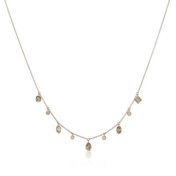 Rose Gold Brown & White Diamond Dangle Necklace 14K