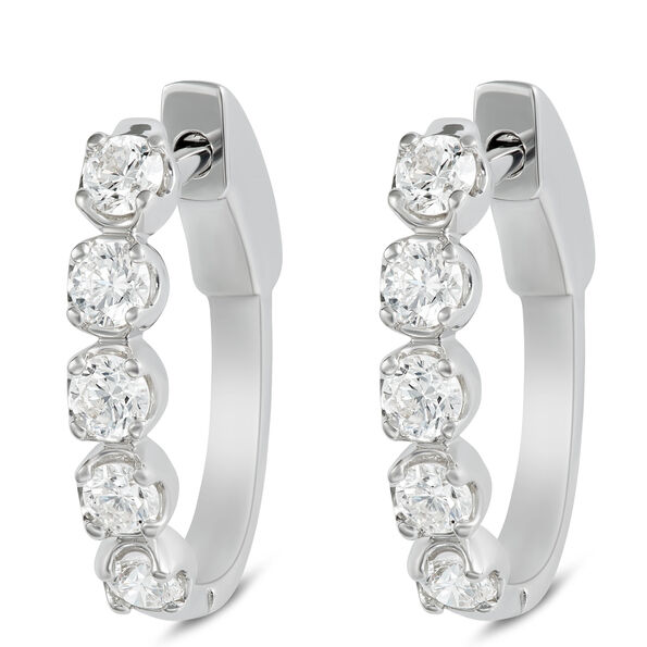 Oval Hoop Diamond Earrings, 14K White Gold