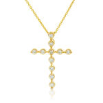 Bezel Set Diamond Cross Necklace 14K