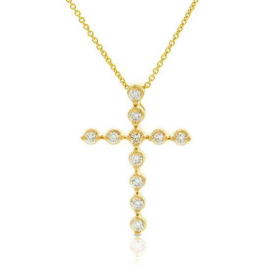 Bezel Set Diamond Cross Necklace 14K