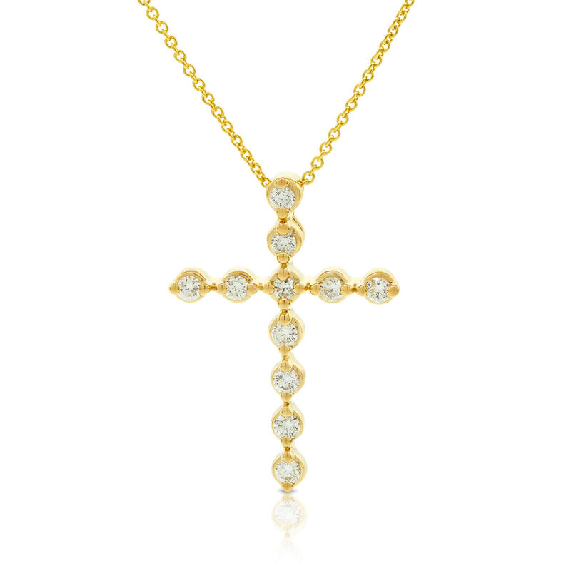 Bezel Set Diamond Cross Necklace 14K image number 1
