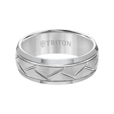 TRITON Contemporary Comfort Fit Diagonal Cut Band in Grey Tungsten, 8 mm