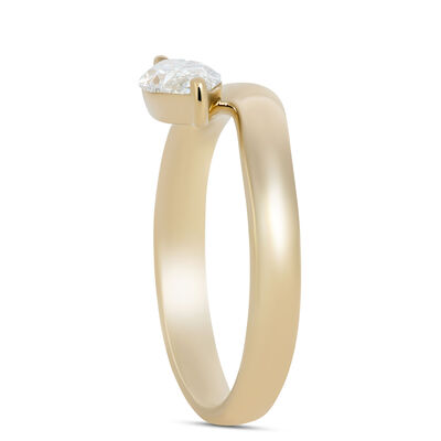 Asymmetrical Solitaire Oval Diamond Engagement Ring, 14K Yellow Gold
