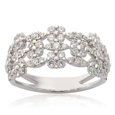 Cushion & Marquise Shaped Diamond Cluster 3-Row Band 14K