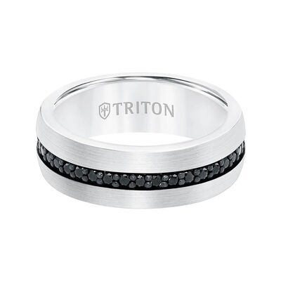 TRITON Stone Comfort Fit Black Sapphire Eternity Band in White Tungsten, 8 mm&nbsp;