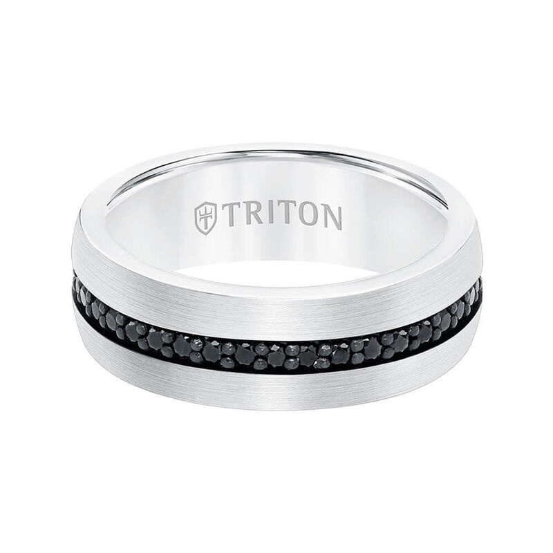 TRITON Stone Comfort Fit Black Sapphire Eternity Band in White Tungsten, 8 mm&nbsp; image number 1