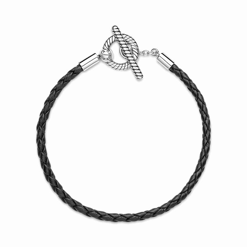 Pandora Moments Braided Leather T-bar Bracelet image number 2