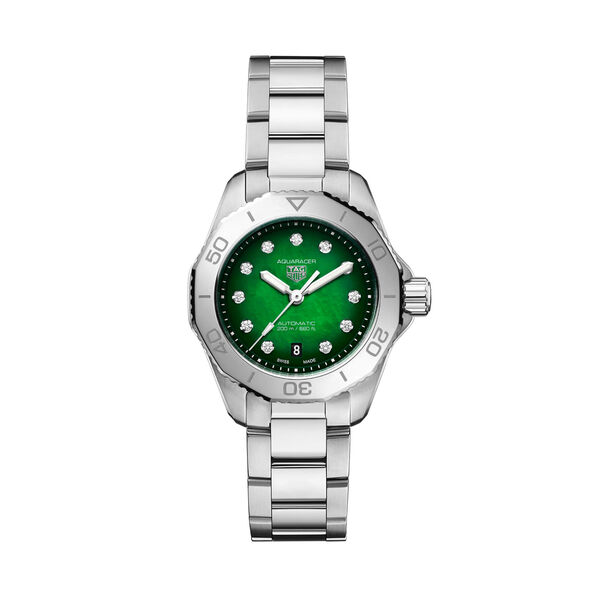 TAG Heuer Aquaracer Professional 200 Watch Green Dial Steel Bracelet, 30mm