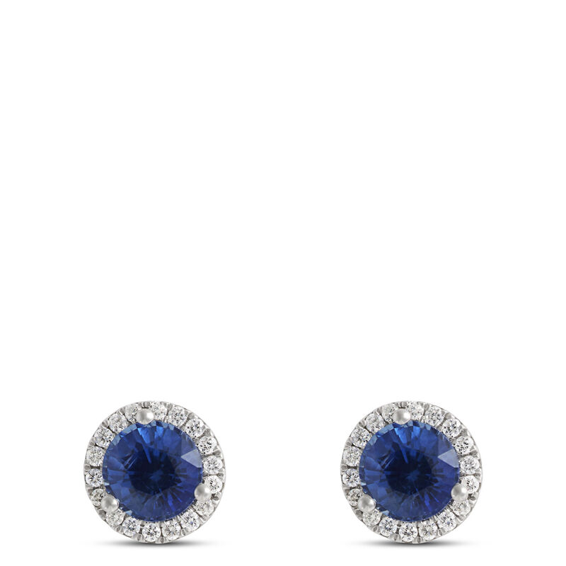 Round Sapphire and Diamond Studs, 14K White Gold image number 0