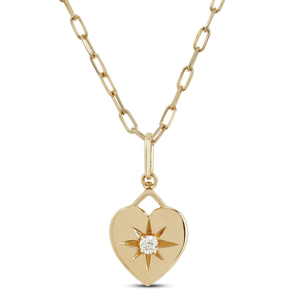 Ikuma Diamond Paperclip Necklace with Heart Pendant, 14K Yellow Gold